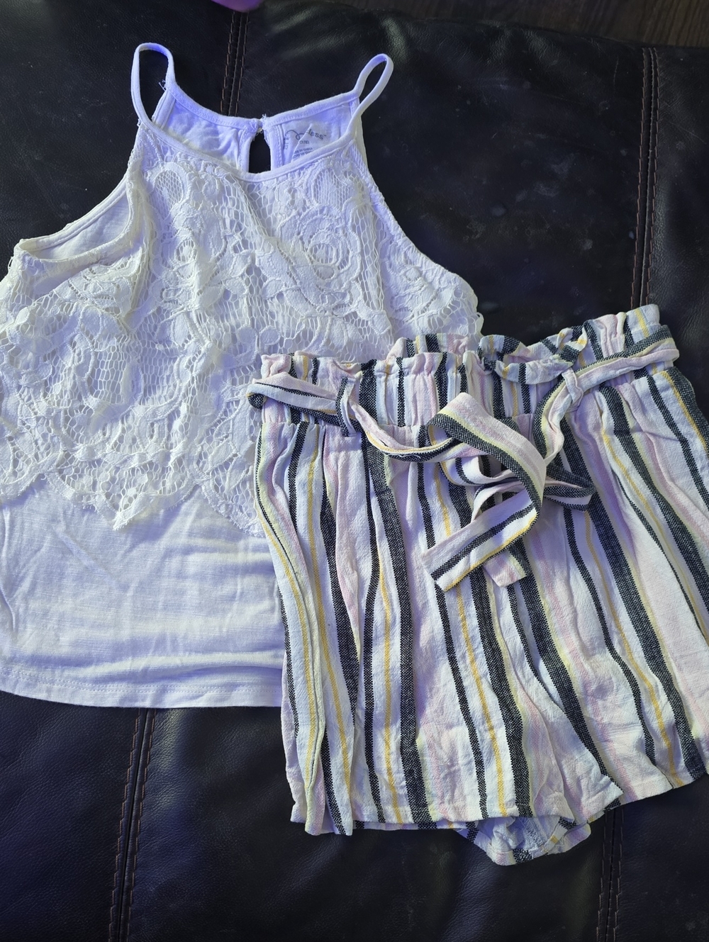 art class White Lace Tank with Multi-Stripe High-Waist Shorts